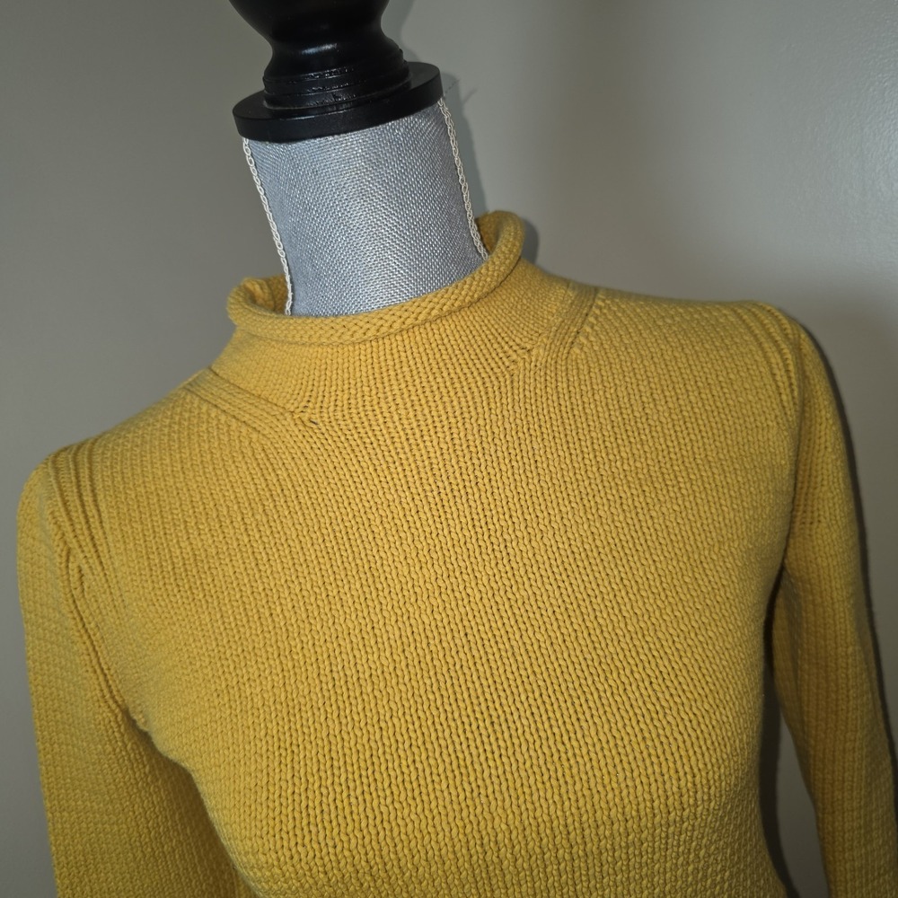 Vtg J. Crew Always Mustard Roll‎ Mock Neck Chunky Knit Sweater Womens XXS Cotton